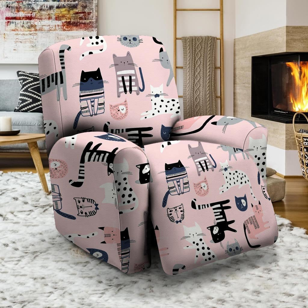 Pink Cute Cat Print Recliner Cover-grizzshop