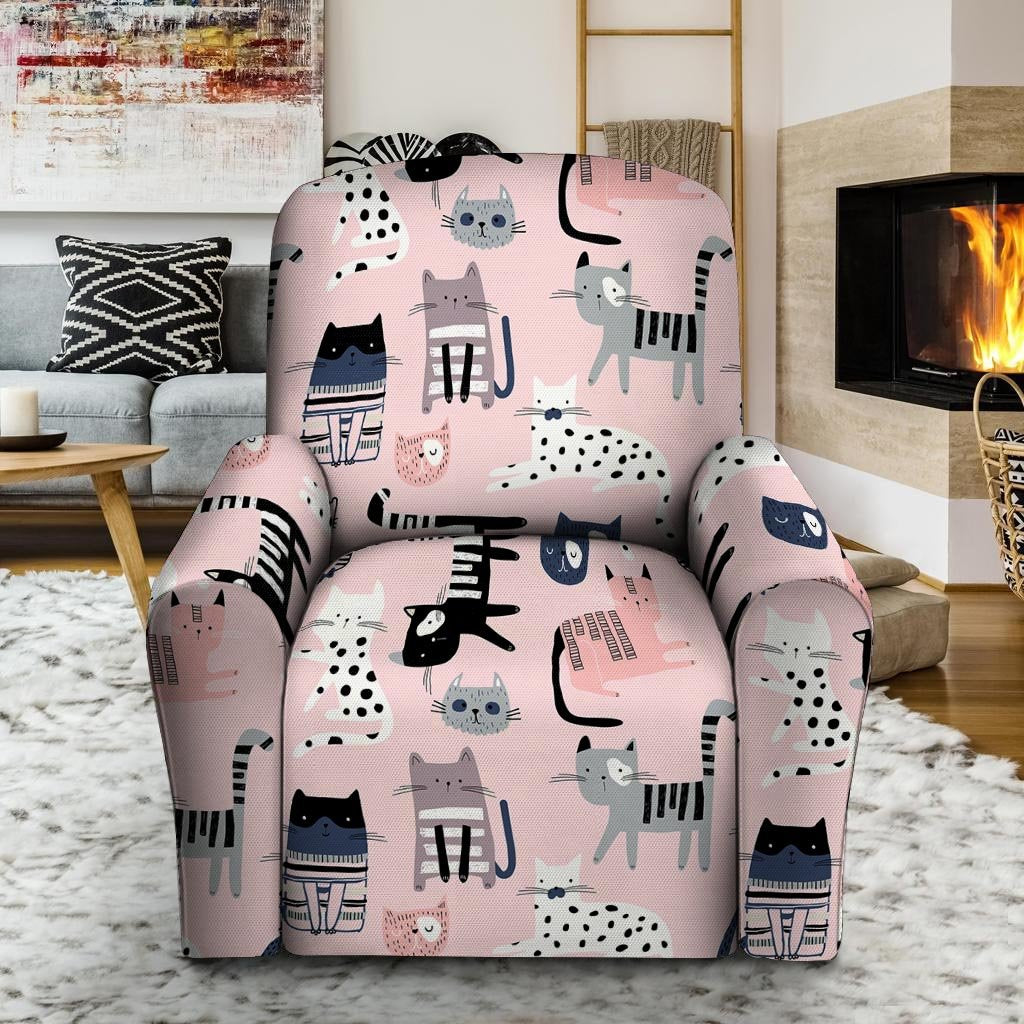 Pink Cute Cat Print Recliner Cover-grizzshop