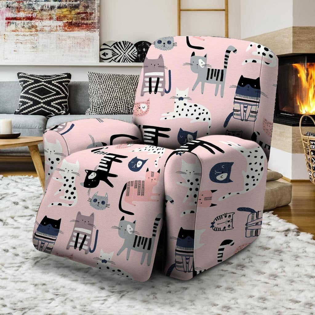 Pink Cute Cat Print Recliner Cover-grizzshop