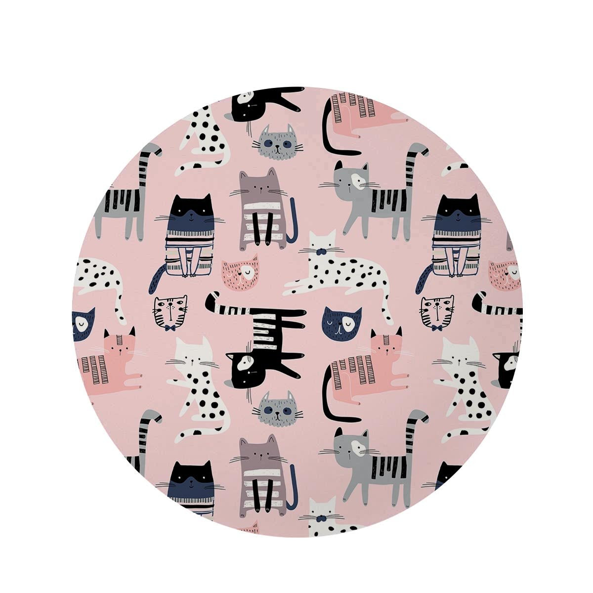 Pink Cute Cat Print Round Rug-grizzshop