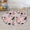 Pink Cute Cat Print Round Rug-grizzshop