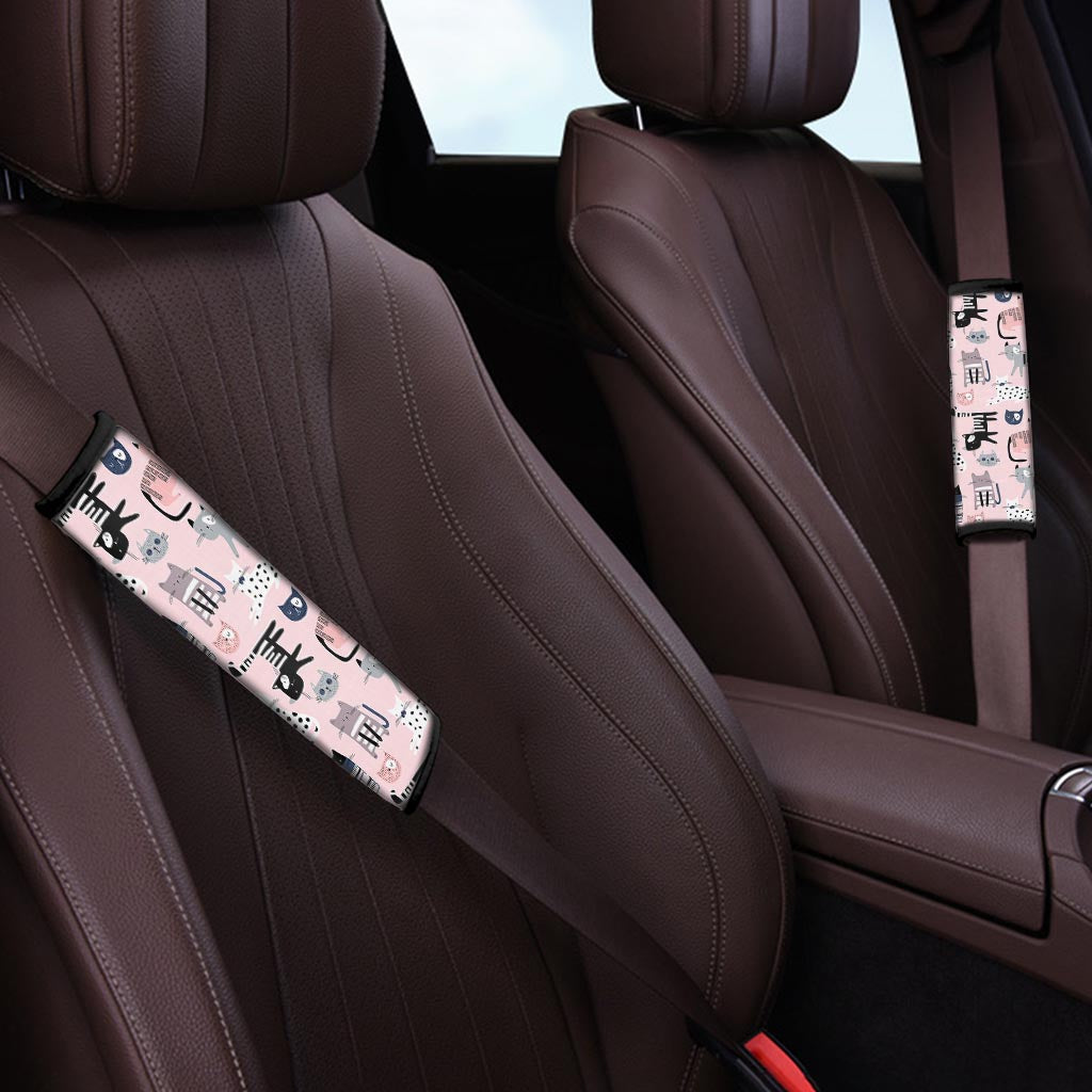 Pink Cute Cat Print Seat Belt Cover-grizzshop