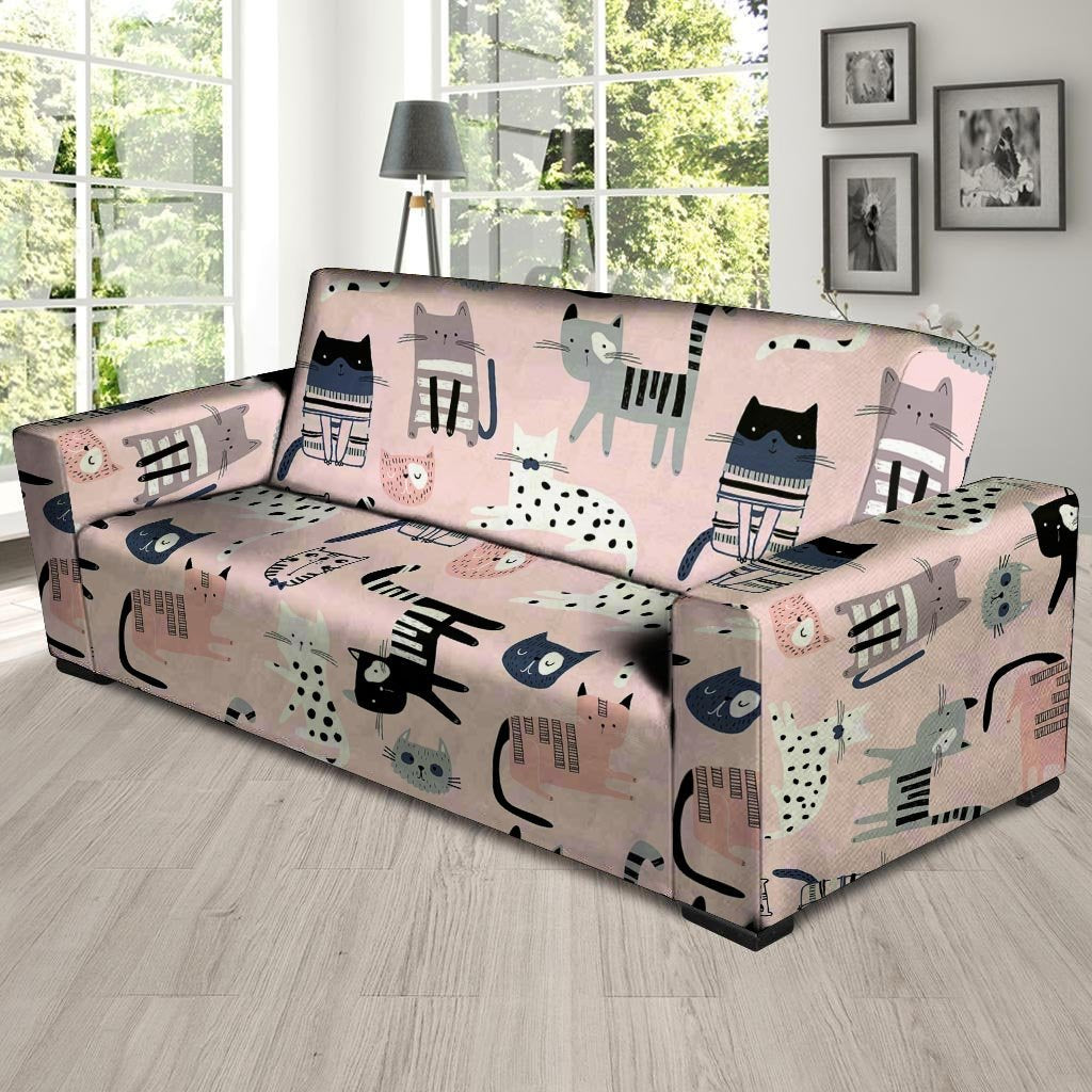 Pink Cute Cat Print Sofa Cover-grizzshop