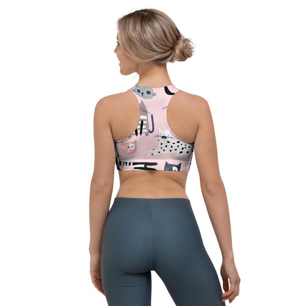 Pink Cute Cat Print Sports Bra-grizzshop