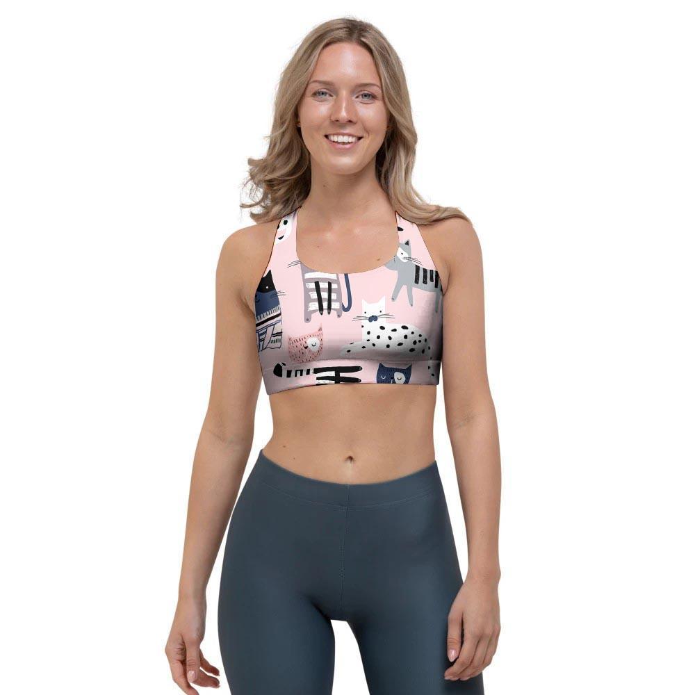 Pink Cute Cat Print Sports Bra-grizzshop