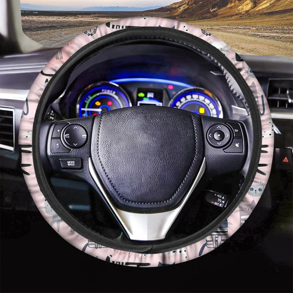 Pink Cute Cat Print Steering Wheel Cover-grizzshop