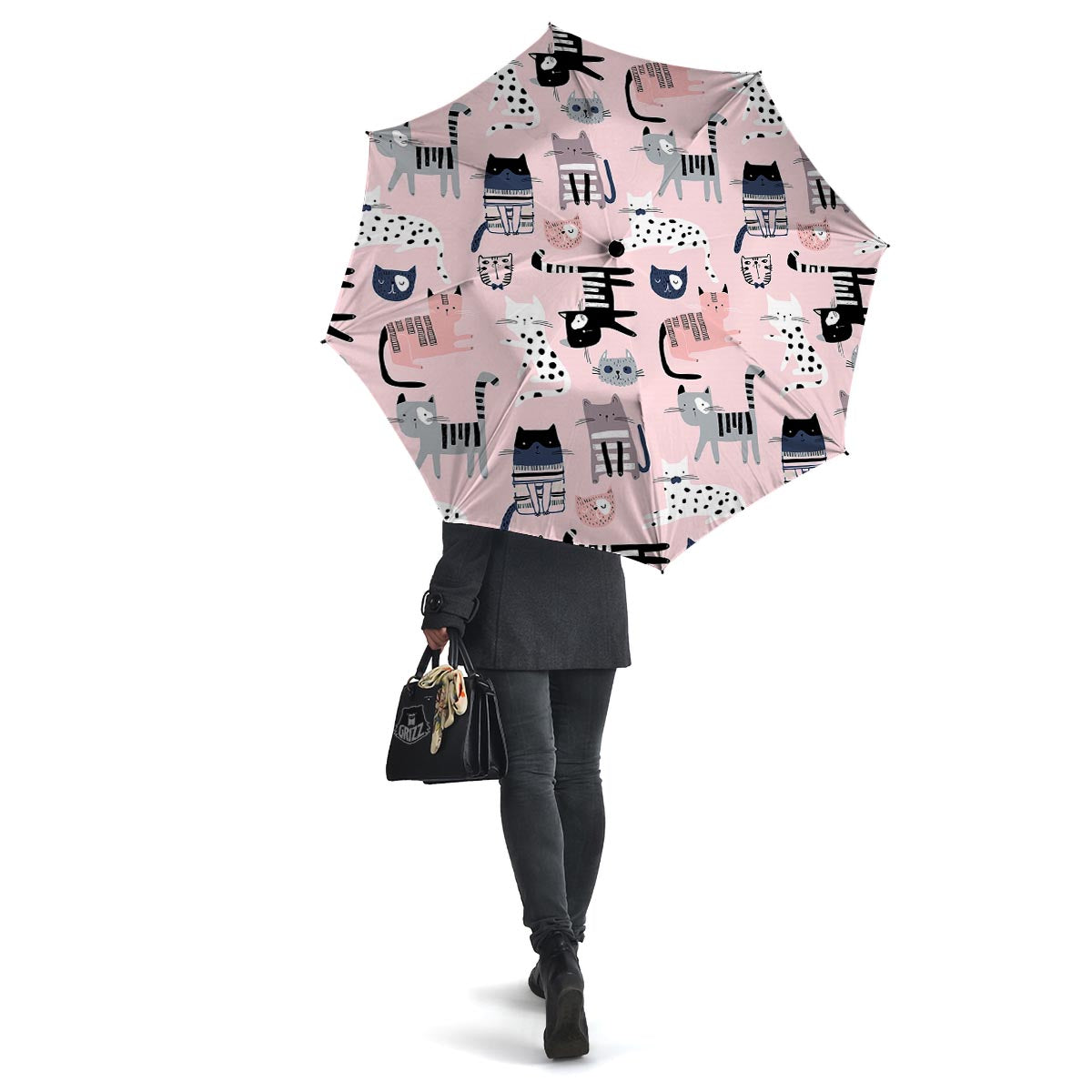 Pink Cute Cat Print Umbrella-grizzshop