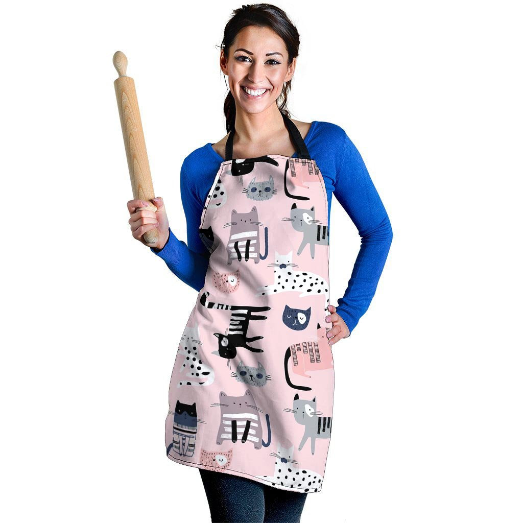 Pink Cute Cat Print Women's Apron-grizzshop