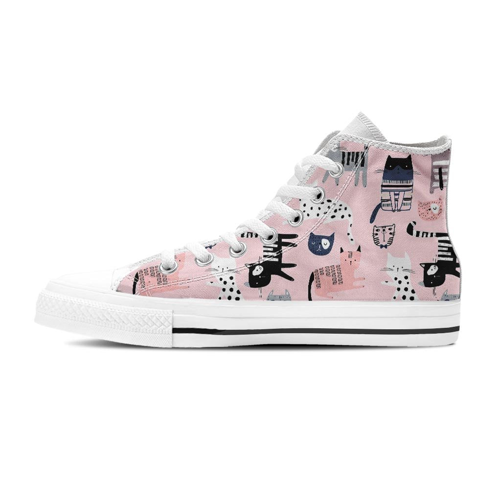 Pink Cute Cat Print Women's High Top Shoes-grizzshop