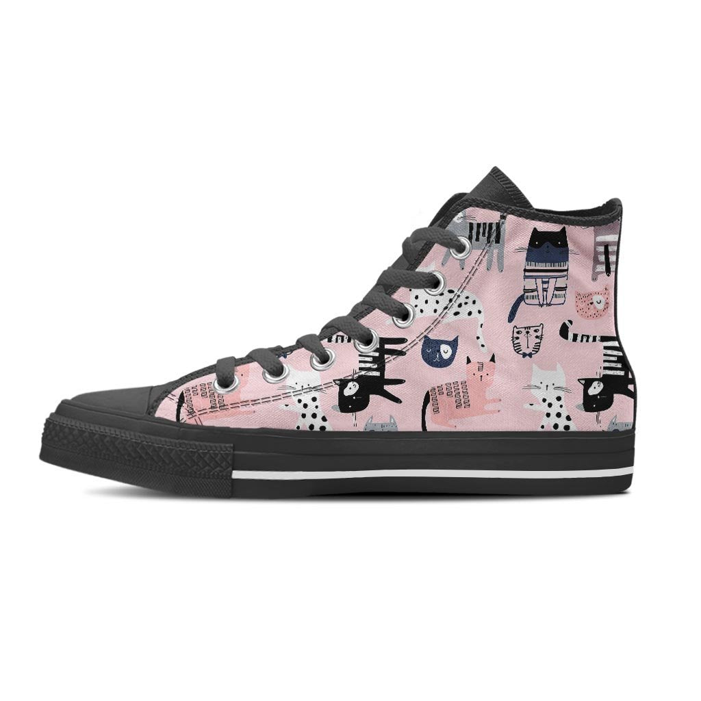 Pink Cute Cat Print Women's High Top Shoes-grizzshop