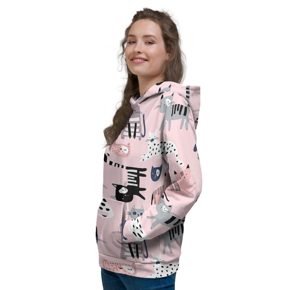 Pink Cute Cat Print Women's Hoodie-grizzshop