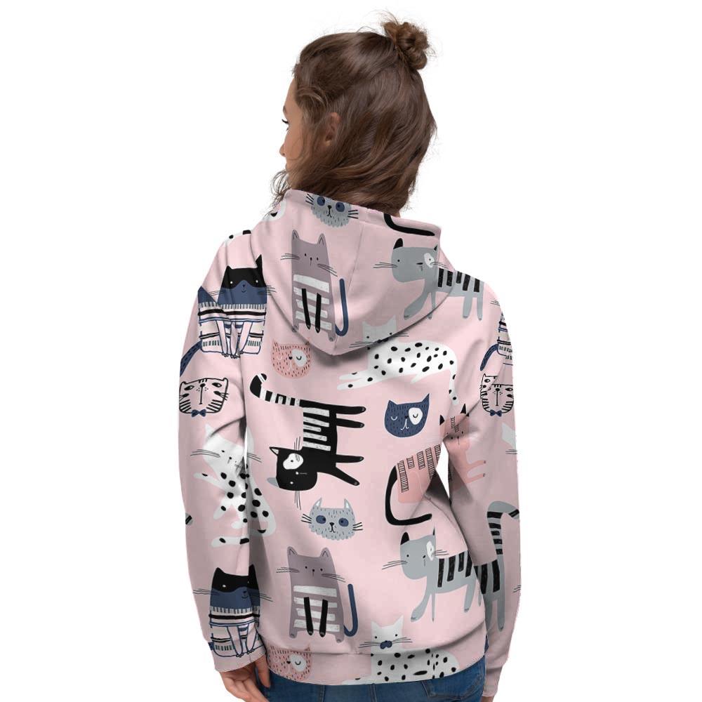 Pink Cute Cat Print Women's Hoodie-grizzshop