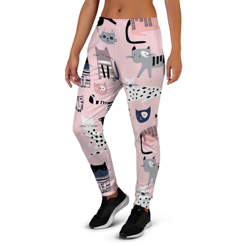 Pink Cute Cat Print Women's Joggers-grizzshop