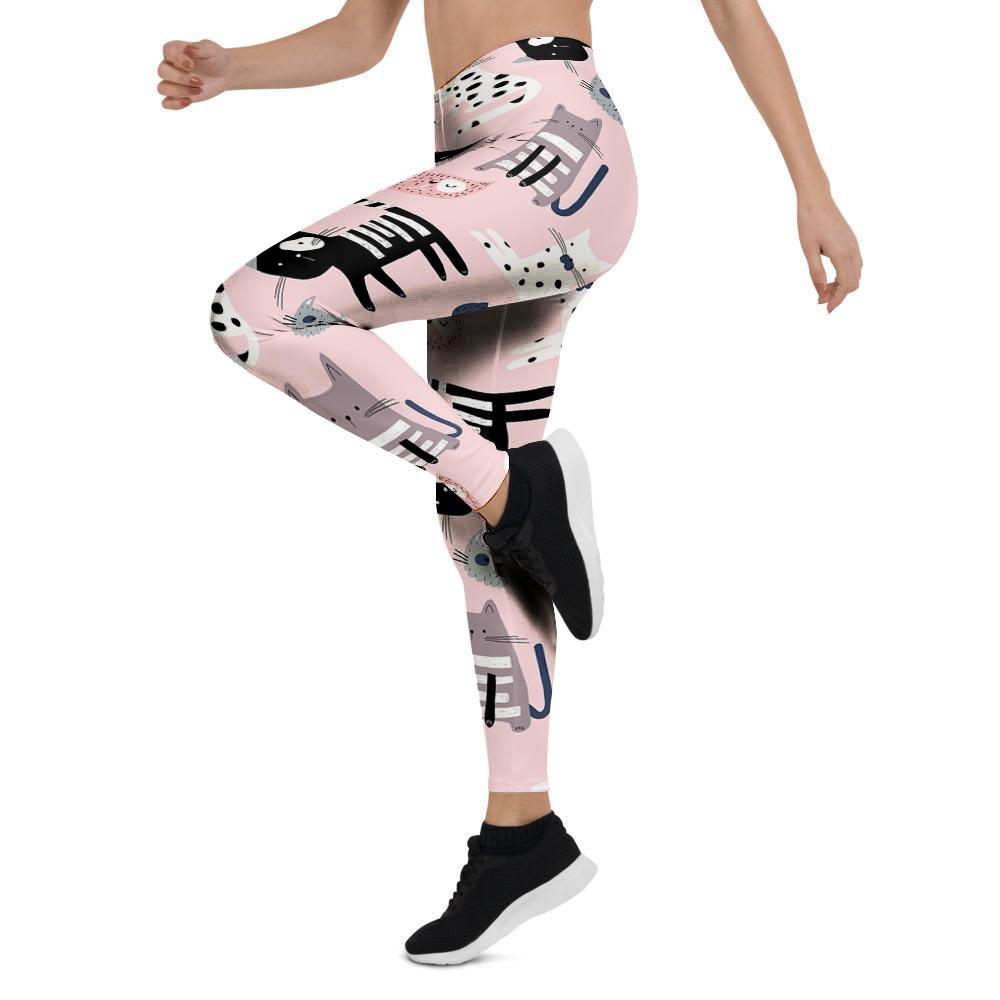 Pink Cute Cat Print Women's Leggings-grizzshop