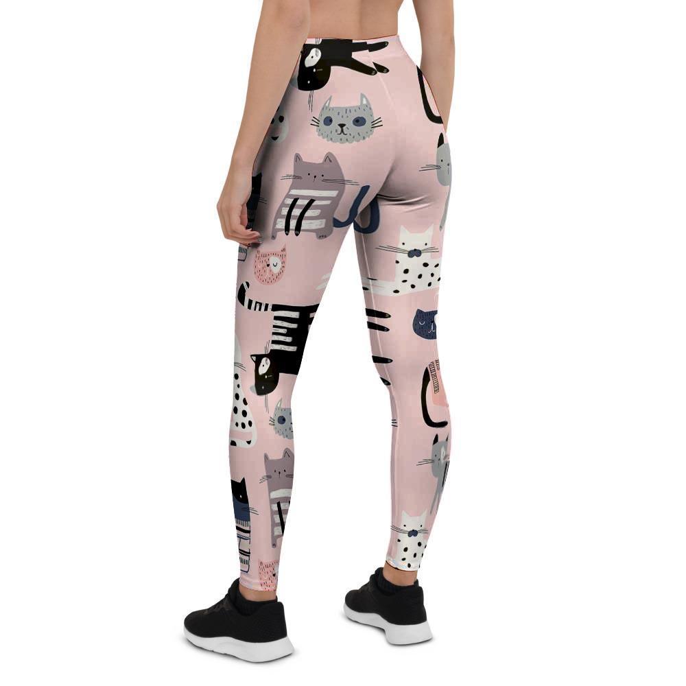 Pink Cute Cat Print Women's Leggings-grizzshop