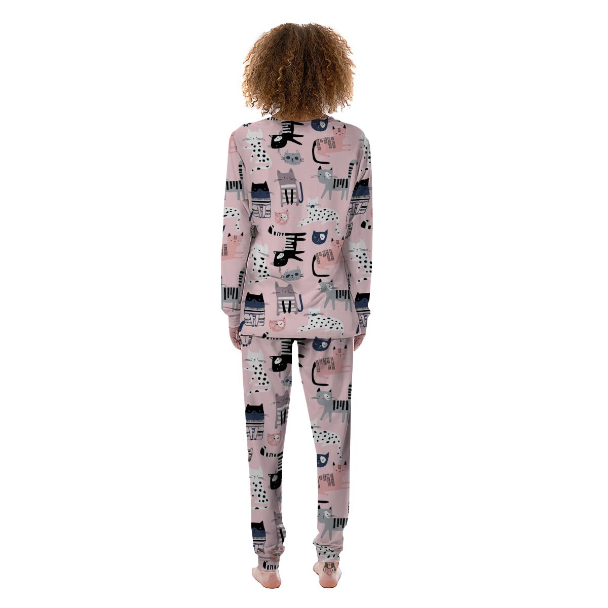 Pink Cute Cat Print Women's Pajamas-grizzshop