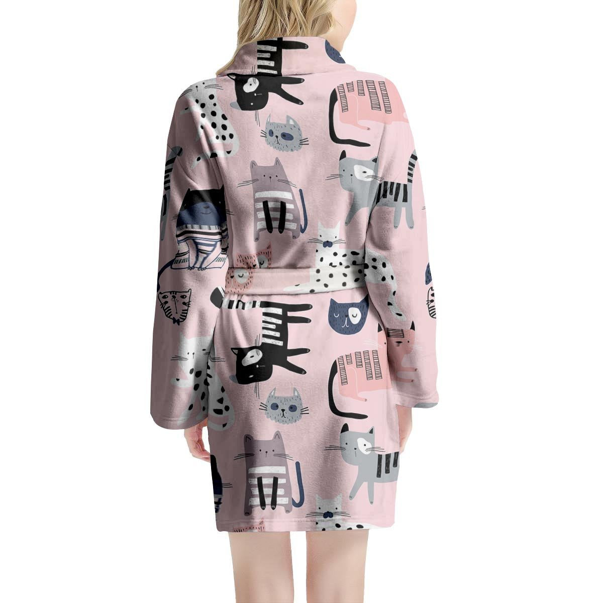 Pink Cute Cat Print Women's Robe-grizzshop