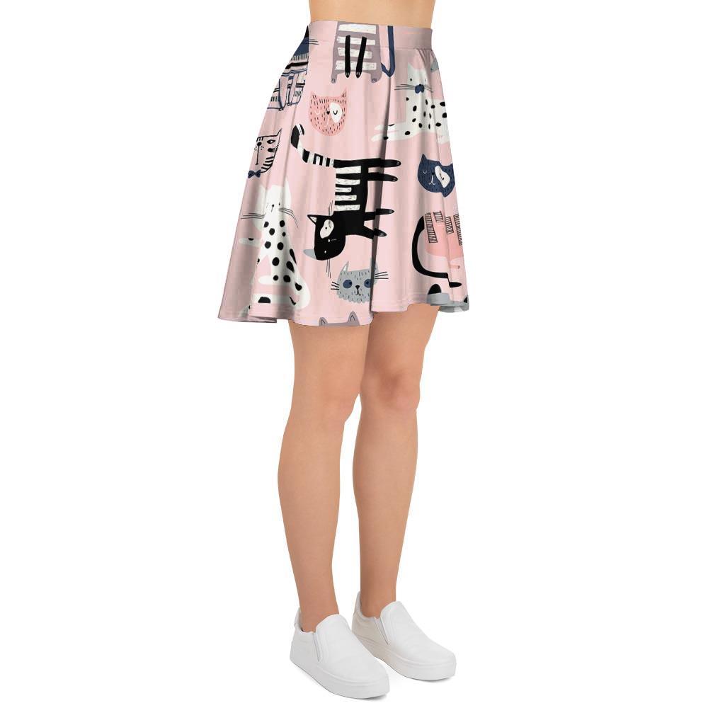 Pink Cute Cat Print Women's Skirt-grizzshop