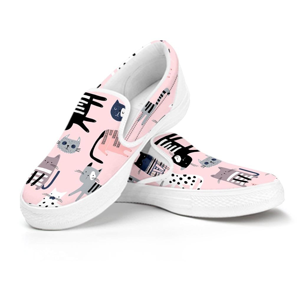 Pink Cute Cat Print Women's Slip On Sneakers-grizzshop