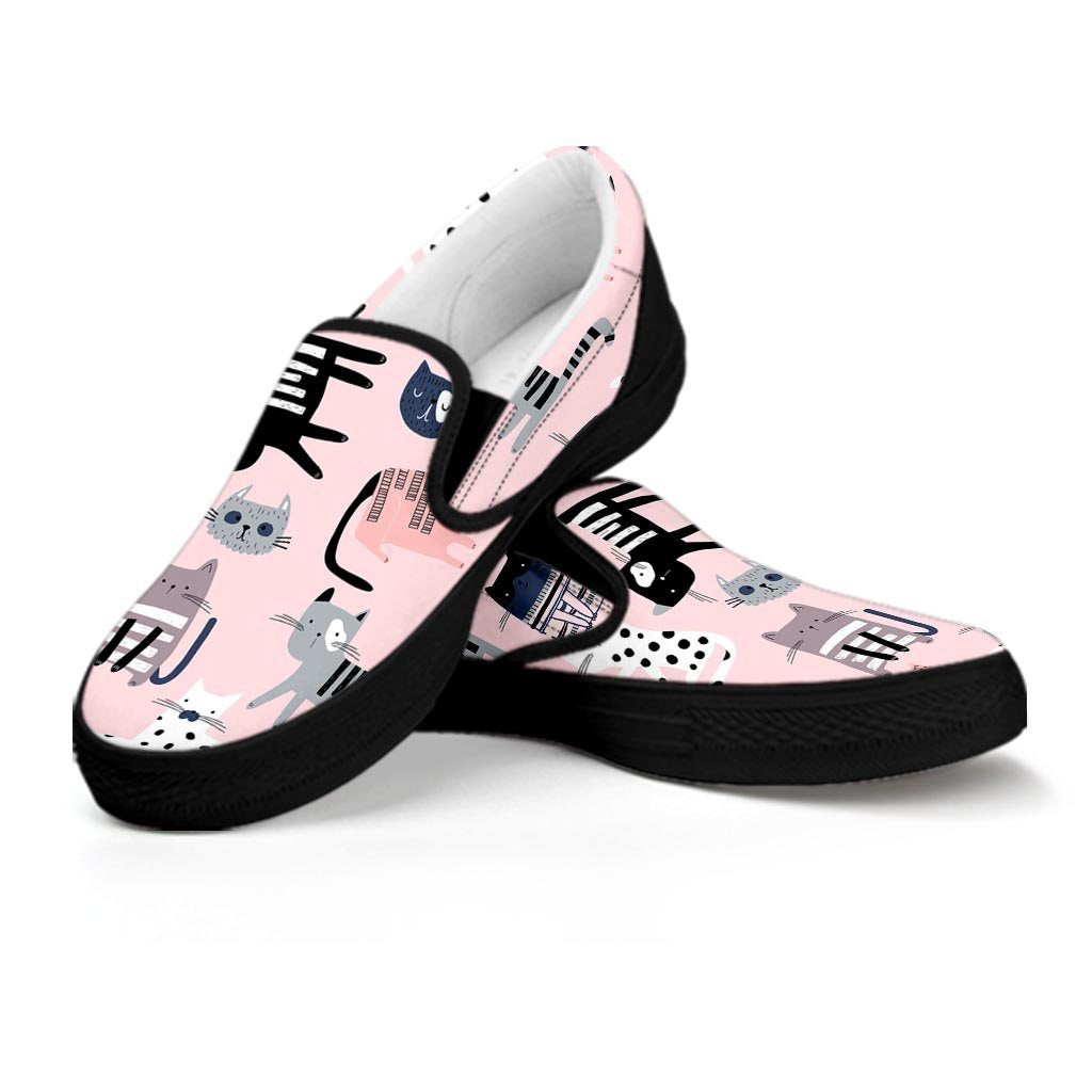 Pink Cute Cat Print Women's Slip On Sneakers-grizzshop