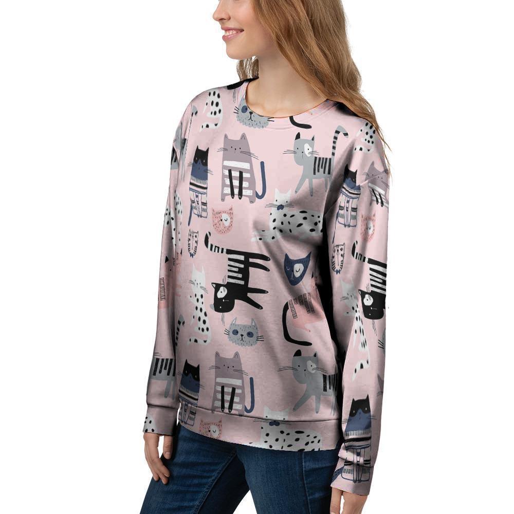 Pink Cute Cat Print Women's Sweatshirt-grizzshop