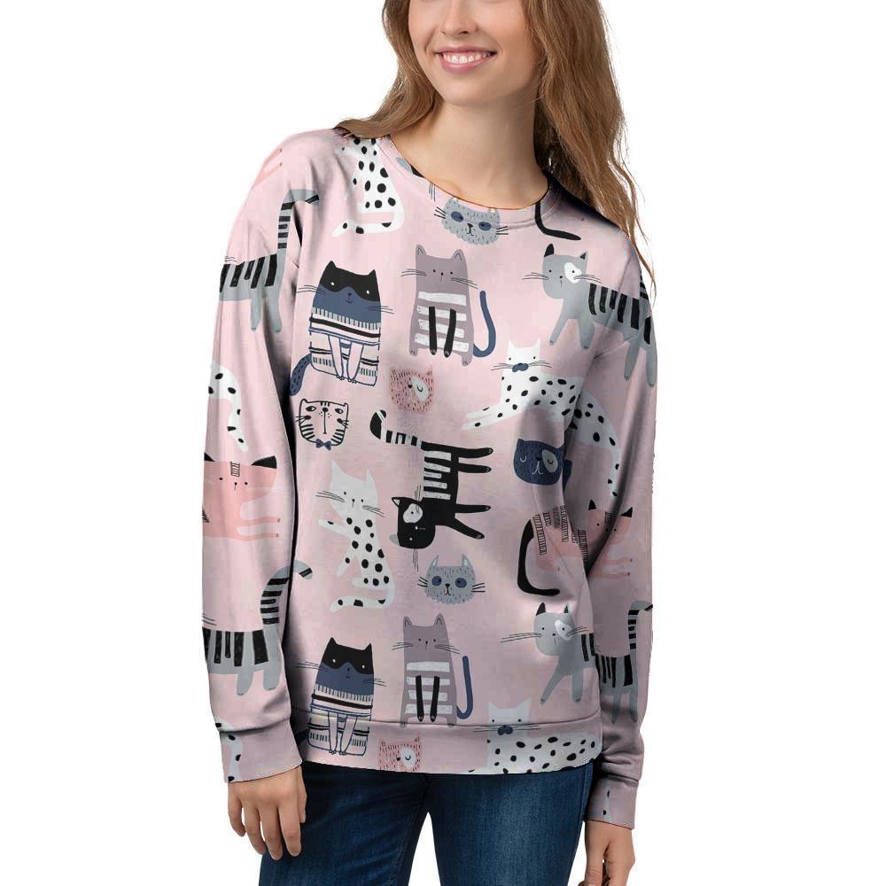 Pink Cute Cat Print Women's Sweatshirt-grizzshop