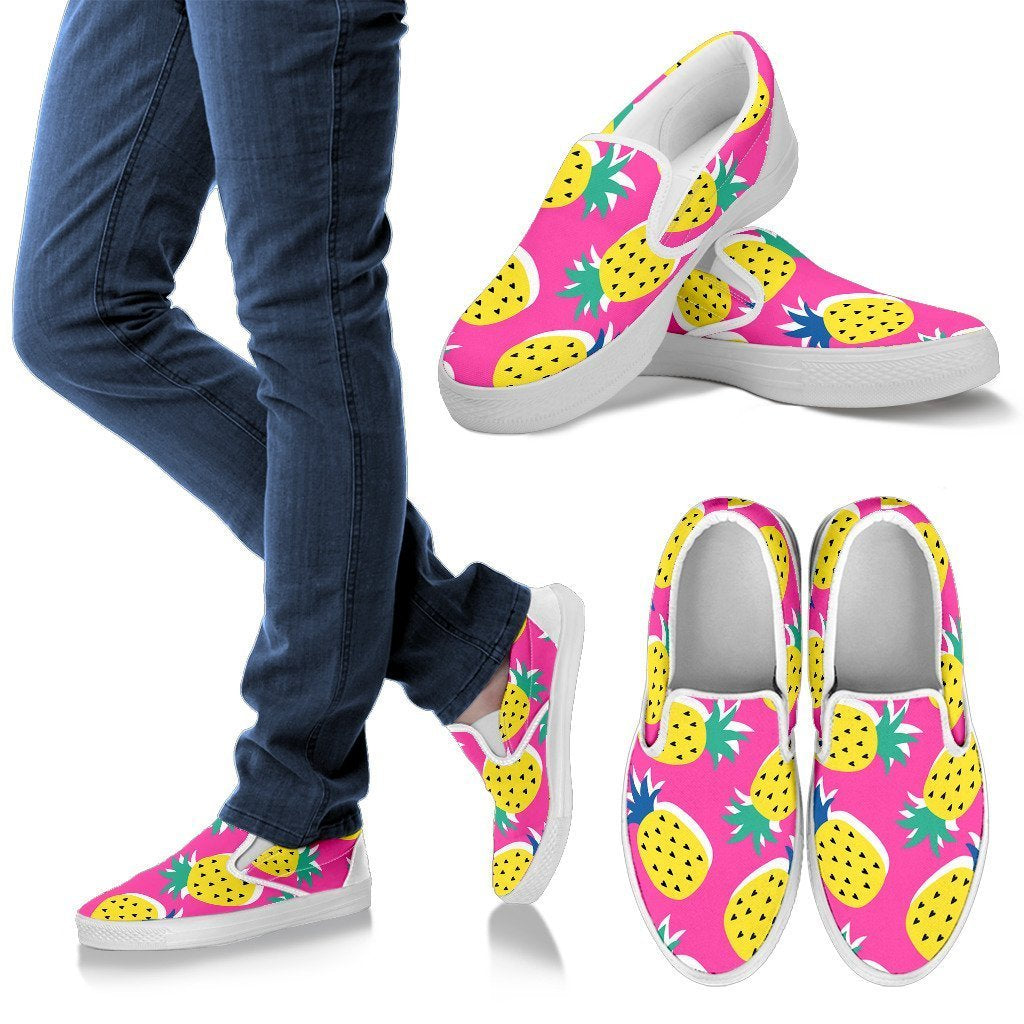 Pink Cute Pineapple Print Women Canvas Slip On Shoes-grizzshop