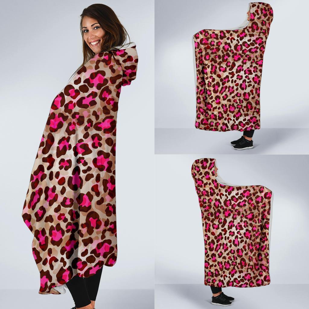 Pink Dot Cheetah Leopard Pattern Print Hooded Blanket-grizzshop