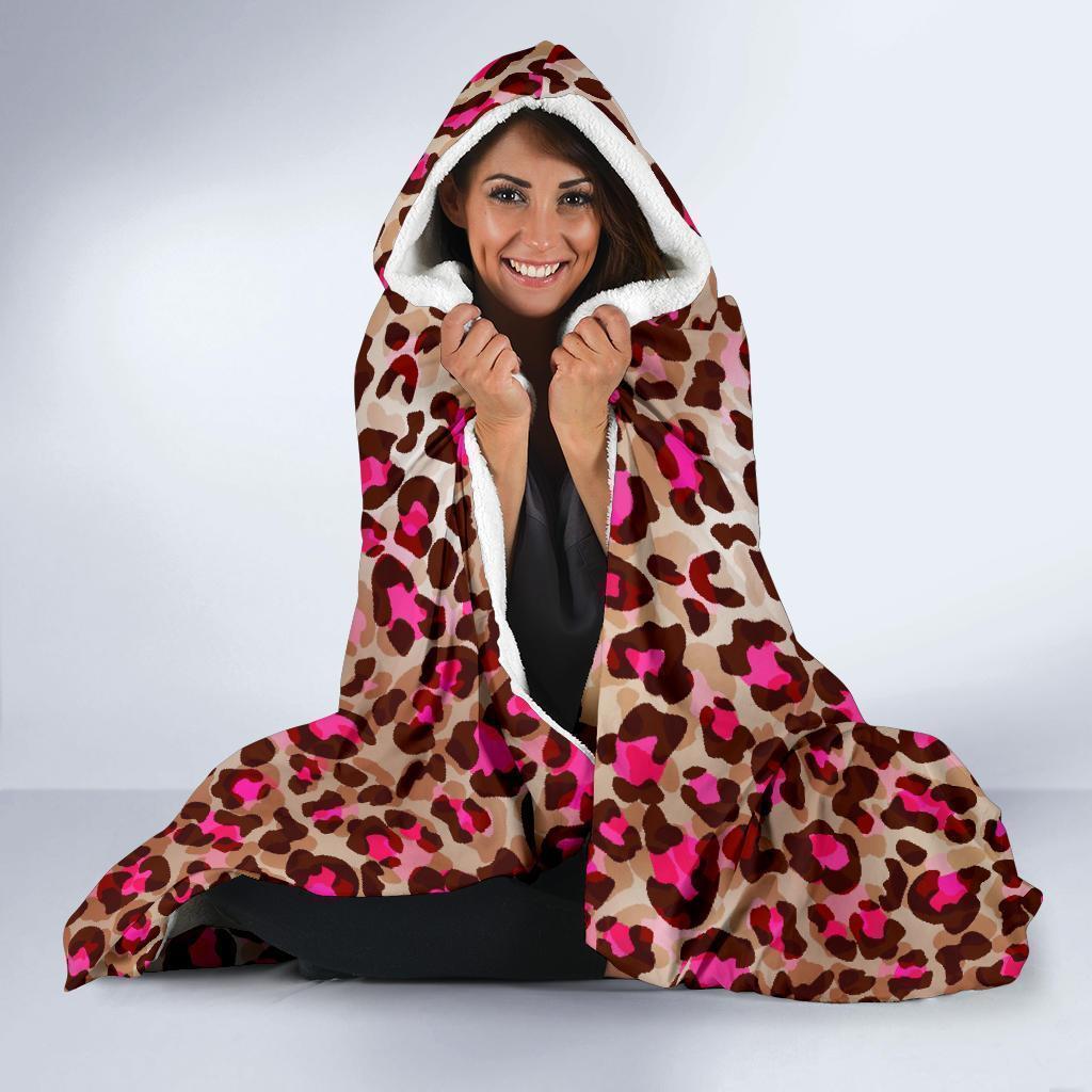 Pink Dot Cheetah Leopard Pattern Print Hooded Blanket-grizzshop