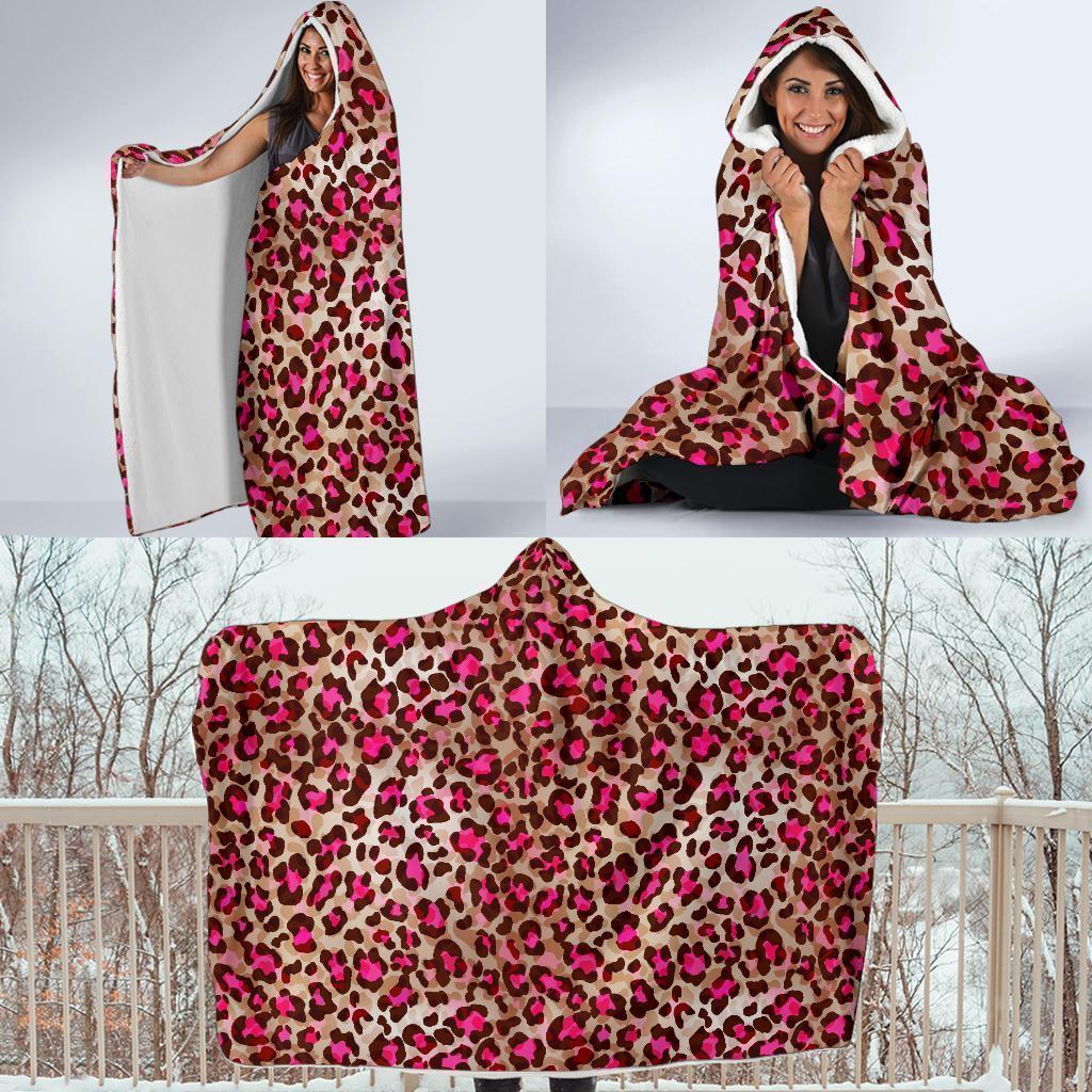 Pink Dot Cheetah Leopard Pattern Print Hooded Blanket-grizzshop