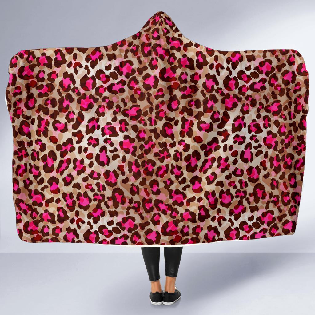 Pink Dot Cheetah Leopard Pattern Print Hooded Blanket-grizzshop