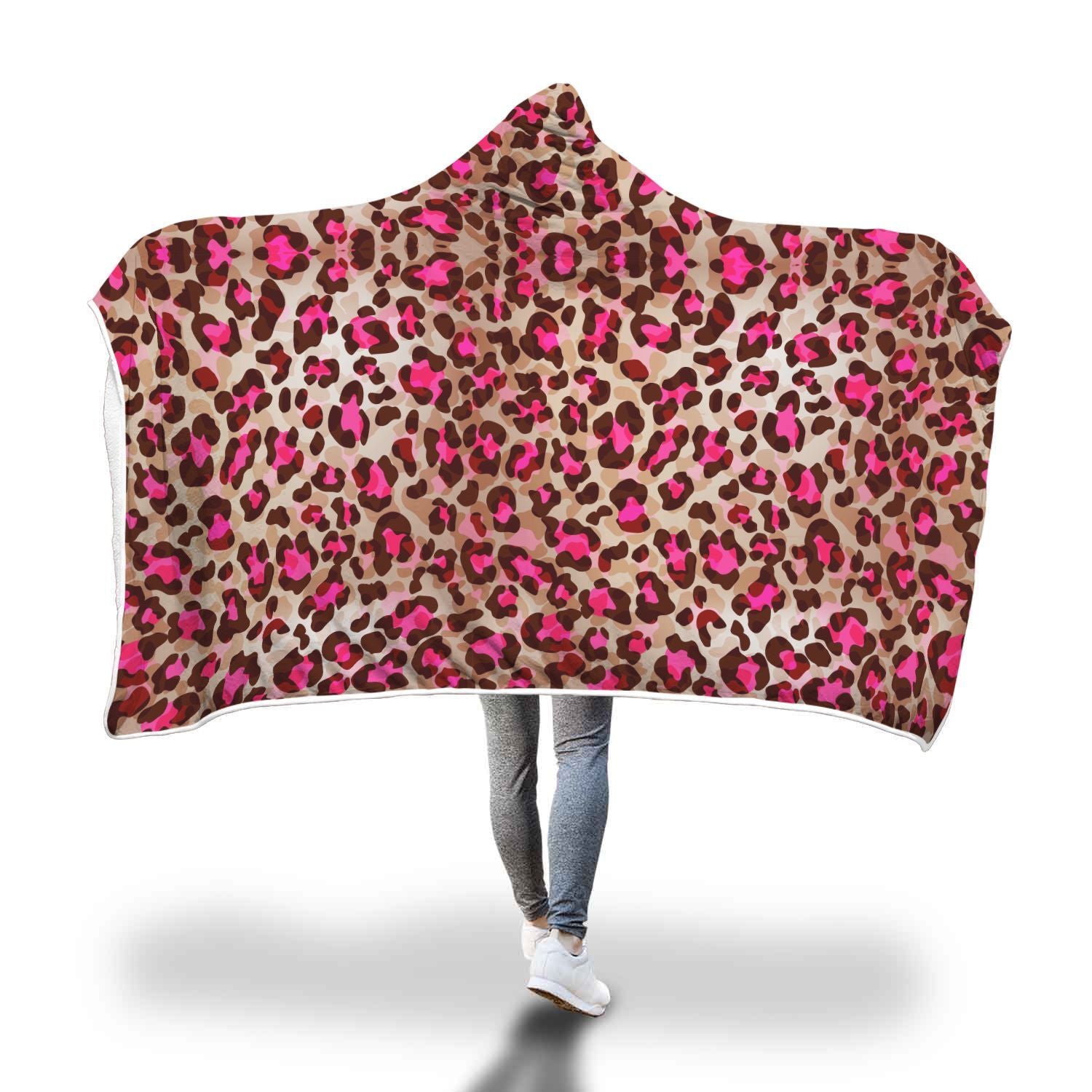 Pink Dot Cheetah Leopard Pattern Print Hooded Blanket-grizzshop