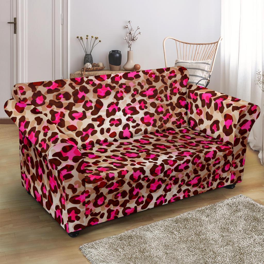 Pink Dot Cheetah Leopard Pattern Print Loveseat Cover-grizzshop