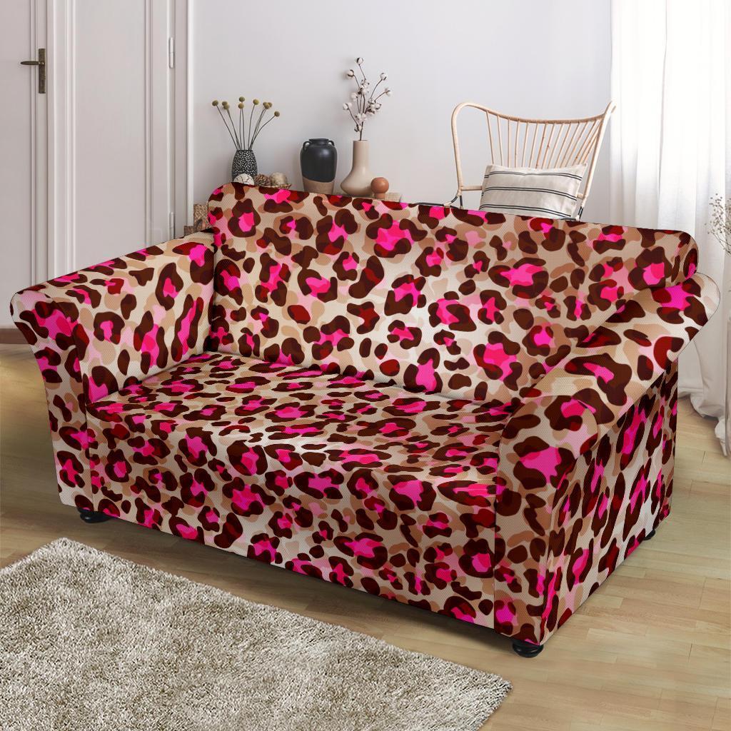 Pink Dot Cheetah Leopard Pattern Print Loveseat Cover-grizzshop