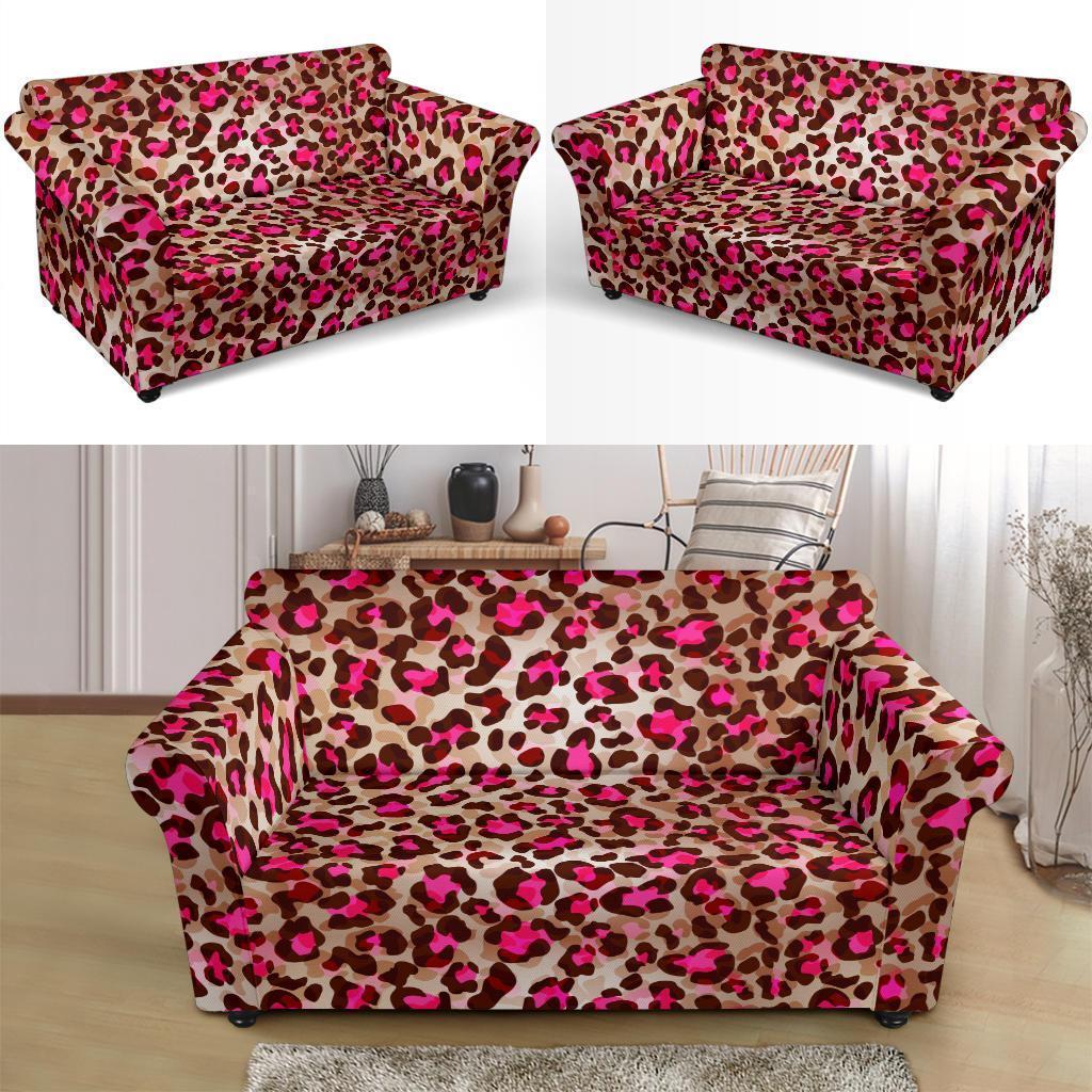 Pink Dot Cheetah Leopard Pattern Print Loveseat Cover-grizzshop