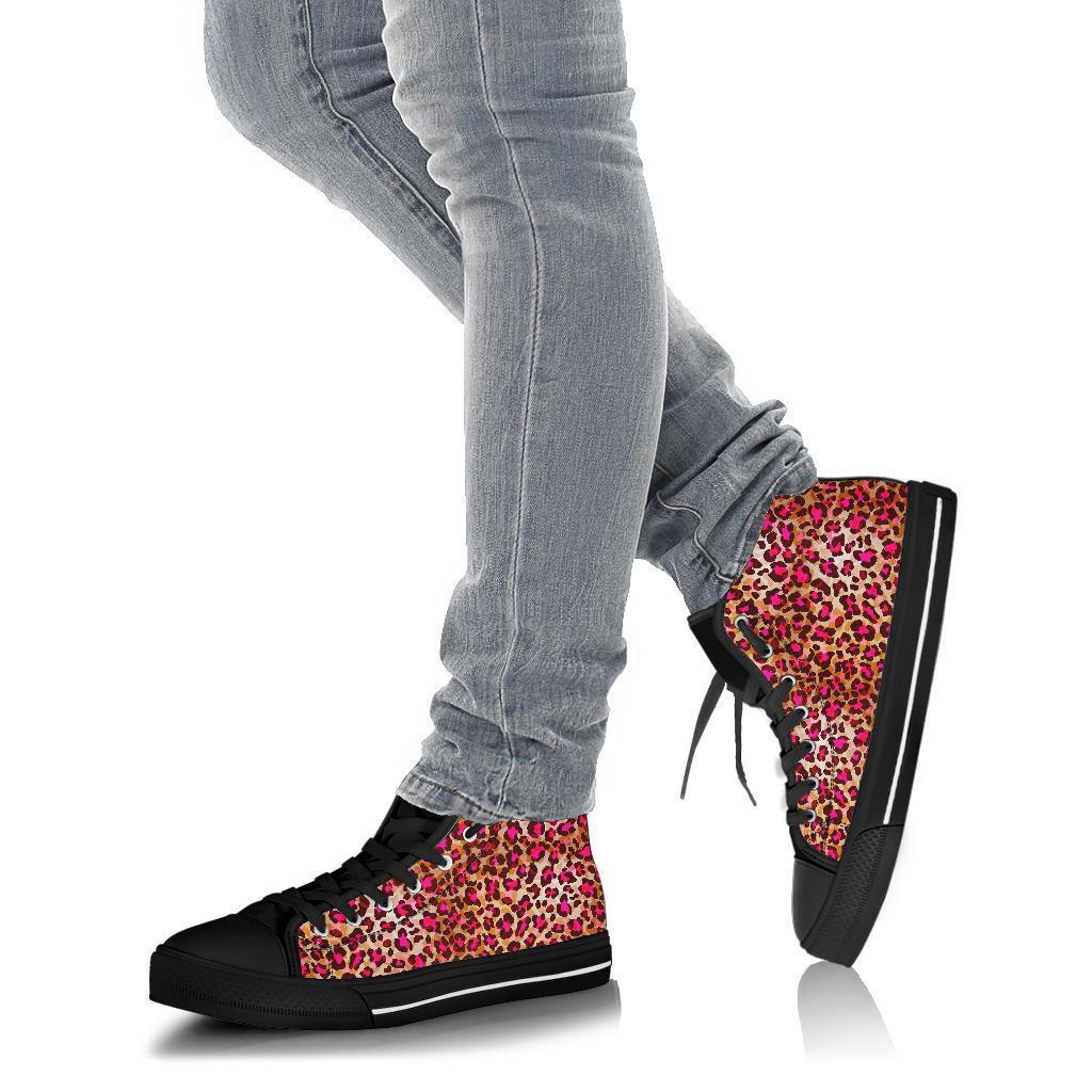 Pink Dot Cheetah Leopard Pattern Print Men Women's High Top Shoes-grizzshop