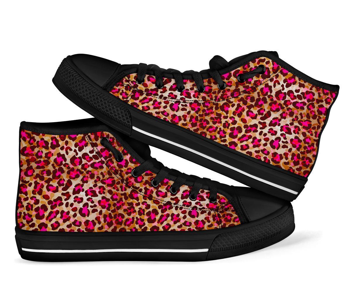 Pink Dot Cheetah Leopard Pattern Print Men Women's High Top Shoes-grizzshop