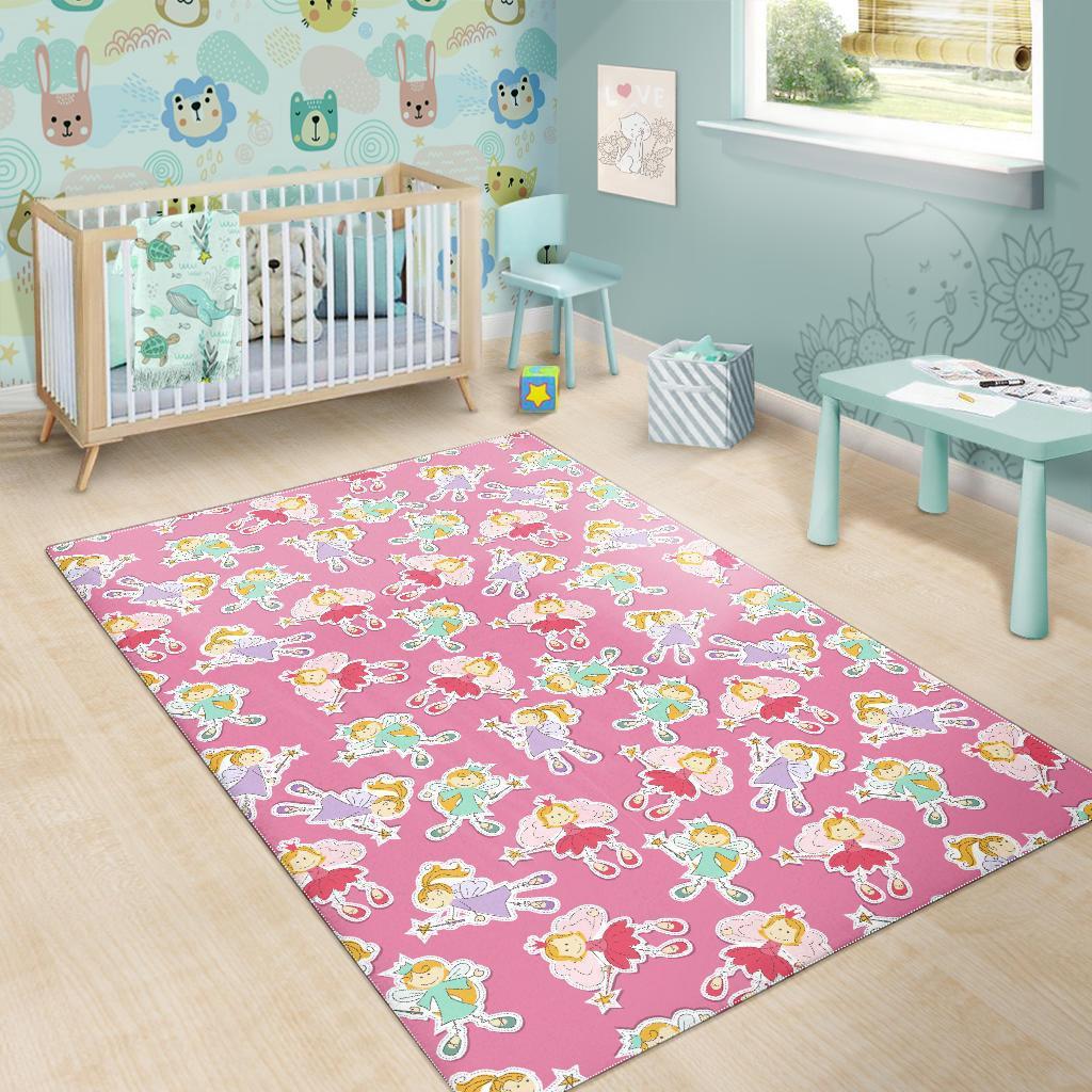 Pink Fairy Pattern Print Floor Mat-grizzshop