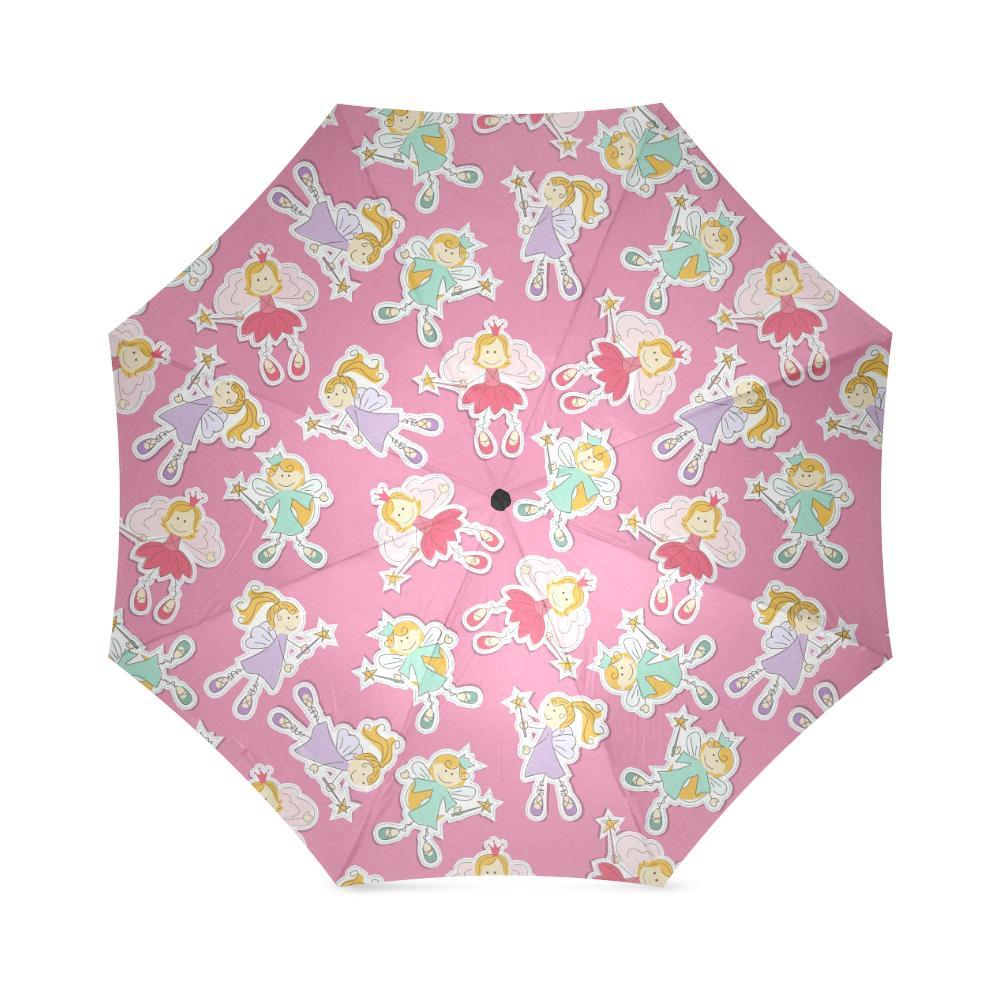 Pink Fairy Pattern Print Foldable Umbrella-grizzshop