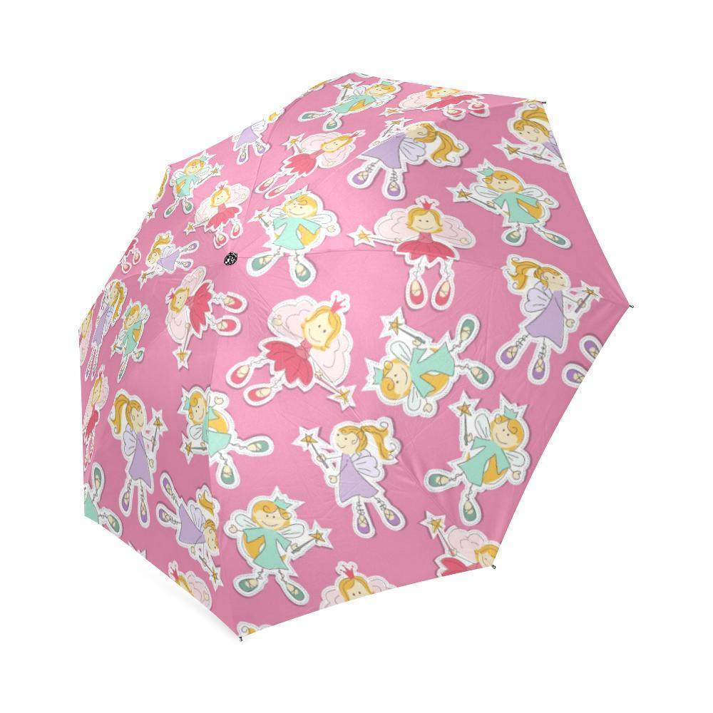 Pink Fairy Pattern Print Foldable Umbrella-grizzshop