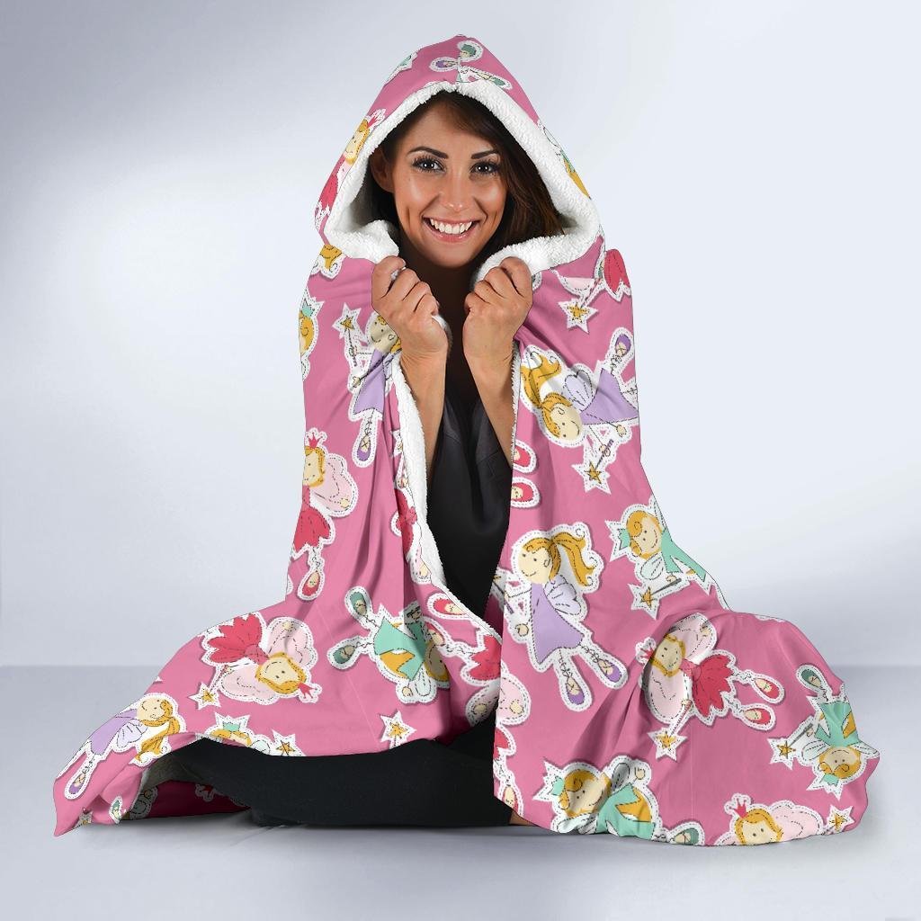 Pink Fairy Pattern Print Hooded Blanket-grizzshop