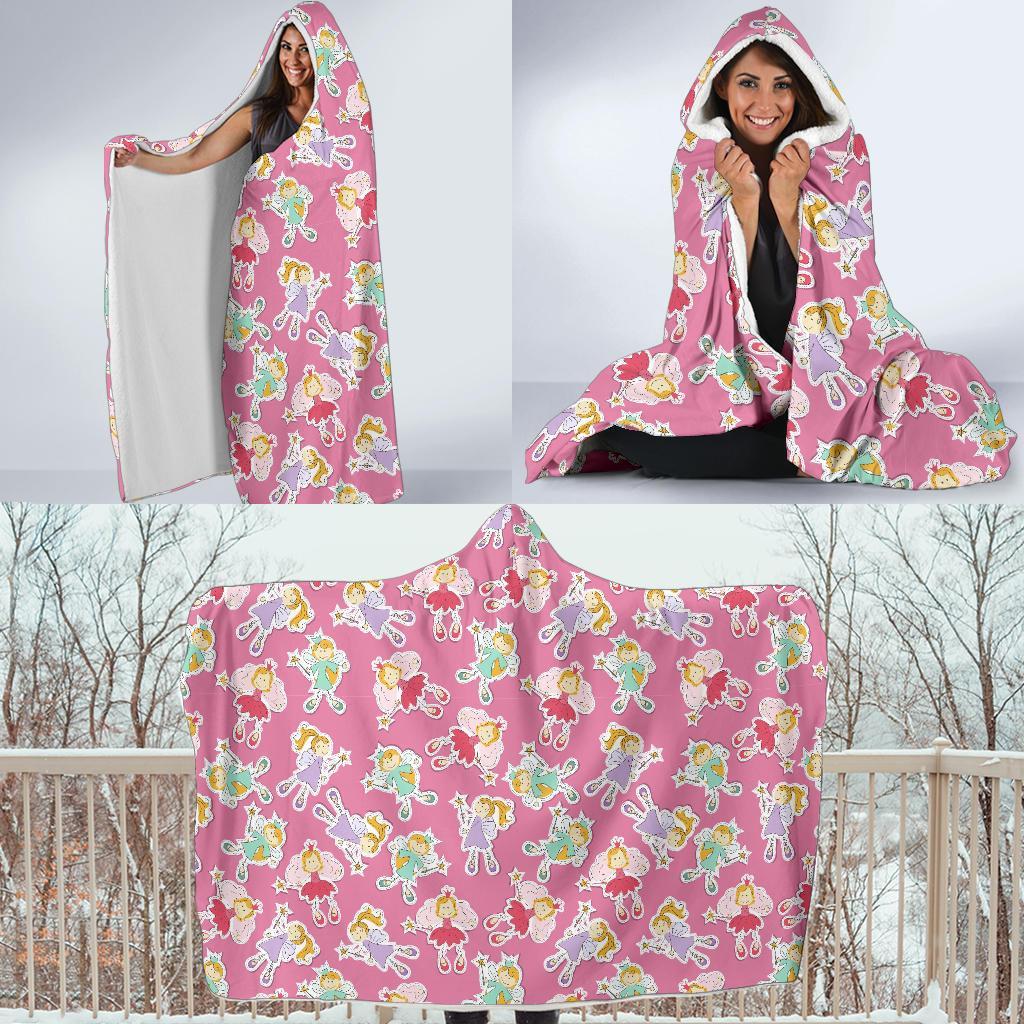 Pink Fairy Pattern Print Hooded Blanket-grizzshop