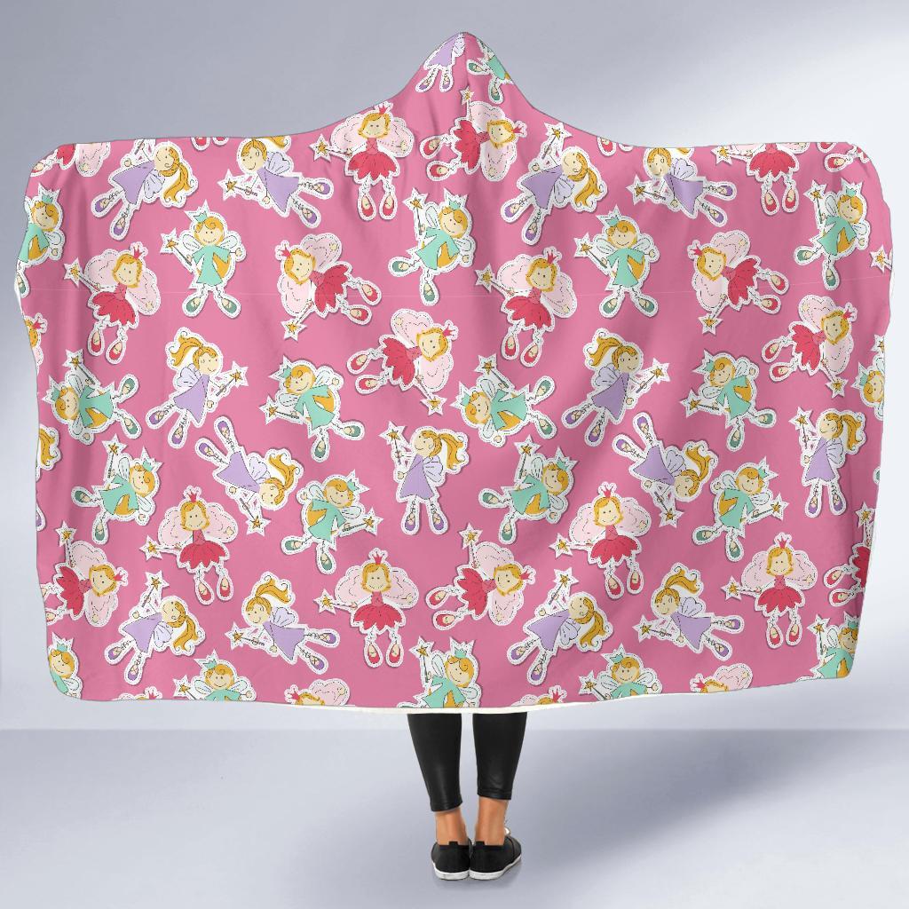 Pink Fairy Pattern Print Hooded Blanket-grizzshop