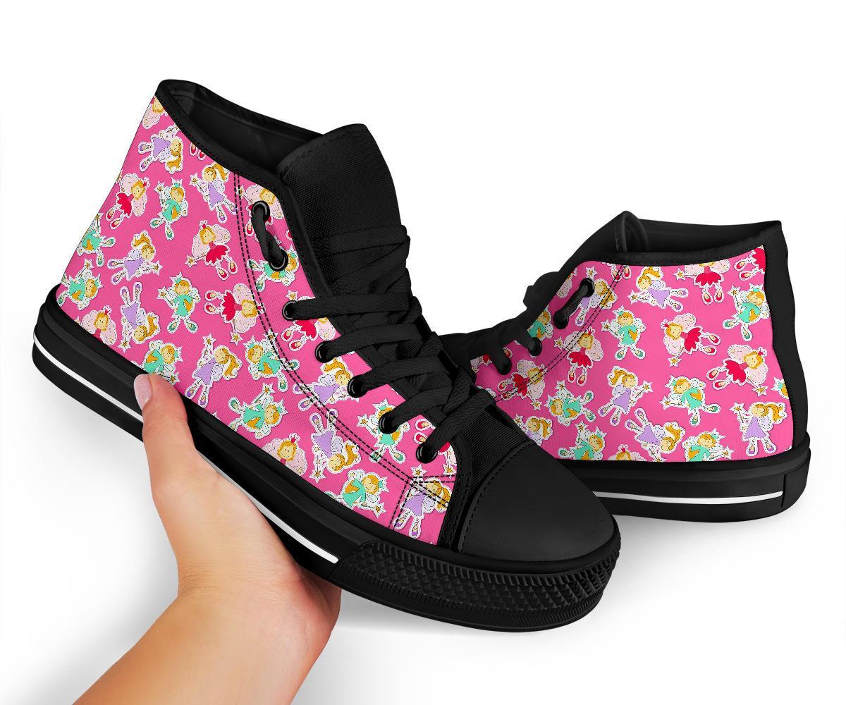 Pink Fairy Pattern Print Men Women's High Top Shoes-grizzshop