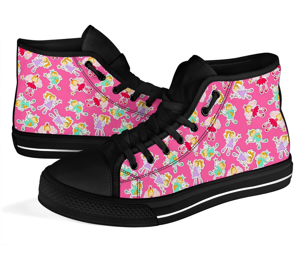 Pink Fairy Pattern Print Men Women's High Top Shoes-grizzshop