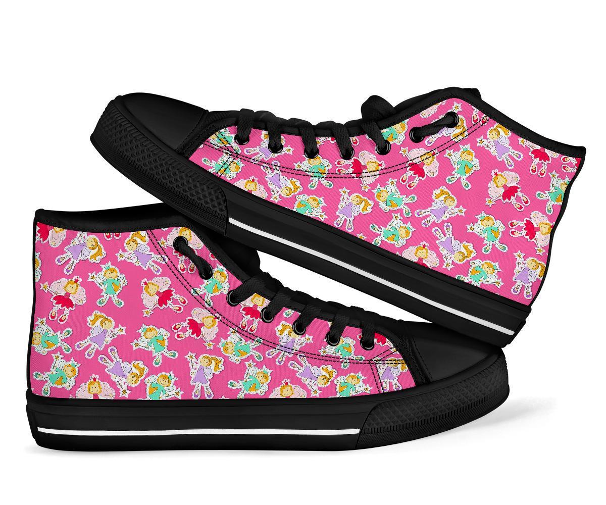 Pink Fairy Pattern Print Men Women's High Top Shoes-grizzshop