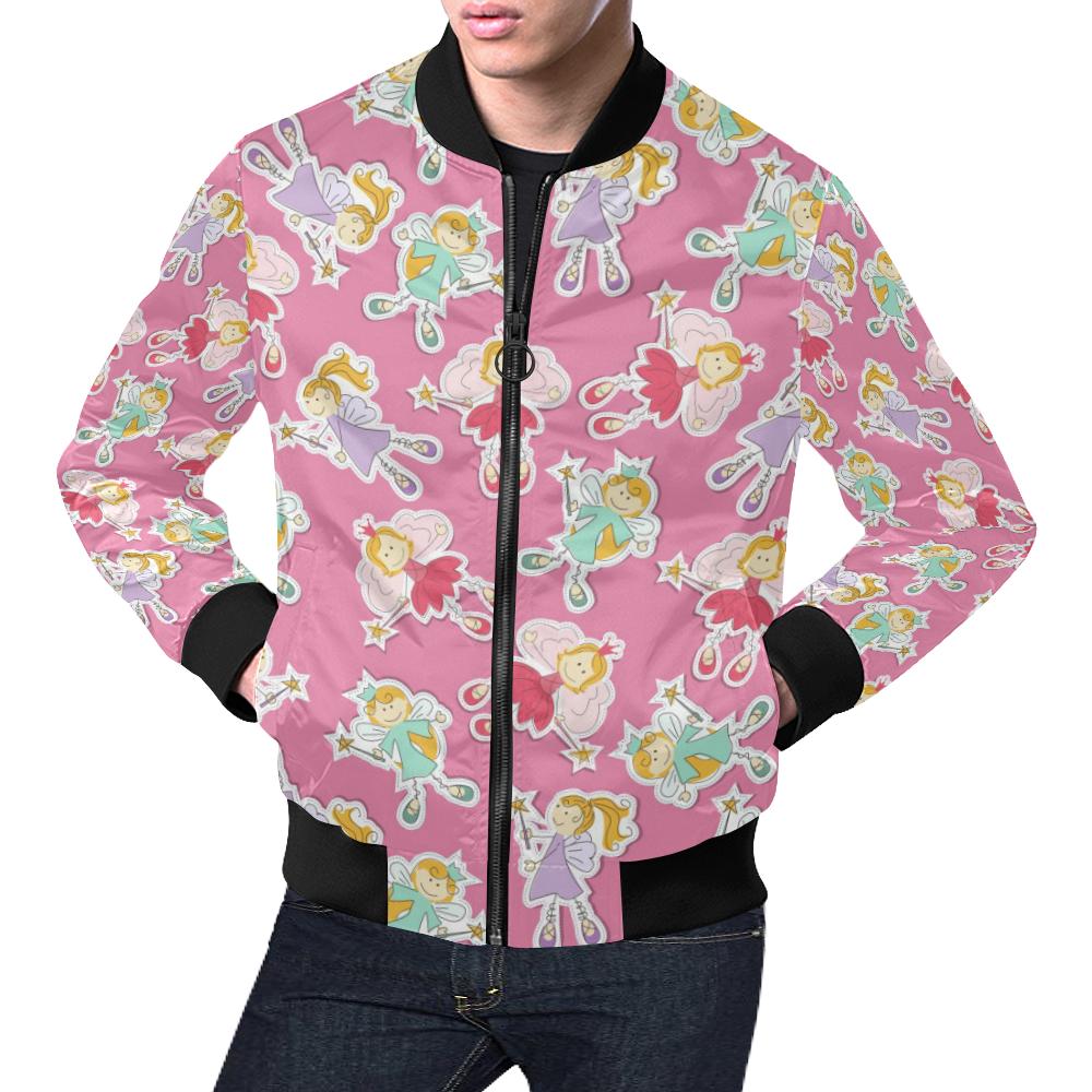 Pink Fairy Pattern Print Men's Bomber Jacket-grizzshop