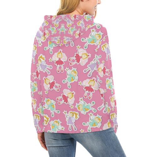 Pink Fairy Pattern Print Women Pullover Hoodie-grizzshop