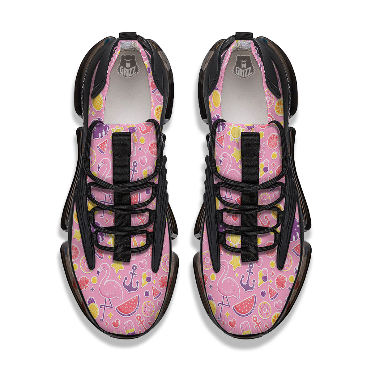 Pink Flamingo Summer Beach Print Pattern Black Gym Shoes-grizzshop