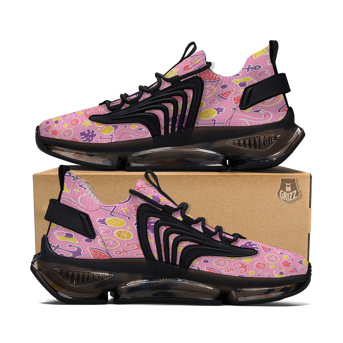 Pink Flamingo Summer Beach Print Pattern Black Gym Shoes-grizzshop